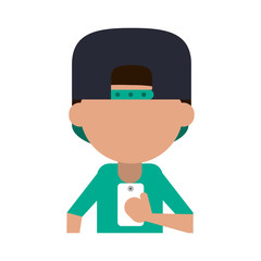 young man using phone icon image vector illustration design