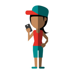 young woman using phone icon image vector illustration design