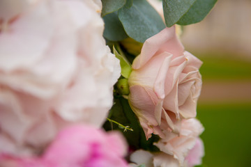 Wedding red color flowers bouqete close up