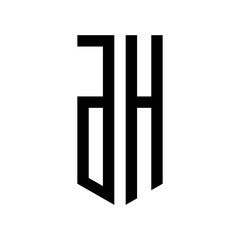 initial letters logo dh black monogram pentagon shield shape