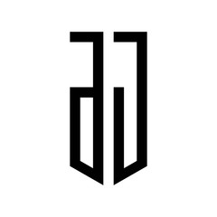 initial letters logo dj black monogram pentagon shield shape