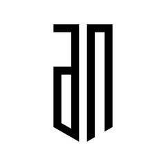 initial letters logo dn black monogram pentagon shield shape