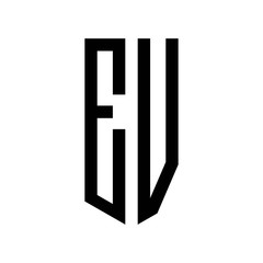 initial letters logo ev black monogram pentagon shield shape