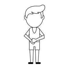 man with hands holding on front avatar icon image vector illustration design black line