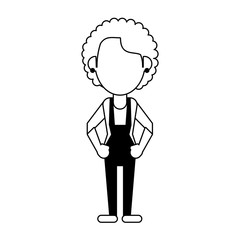 woman wearing overall avatar icon image vector illustration design black line