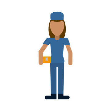 mail woman carrying package avatar icon image vector illustration design