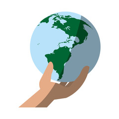 hand holding planet eco friendly icon image vector illustration design