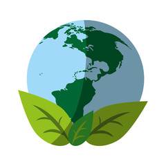 planet with leaves eco friendly icon image vector illustration design