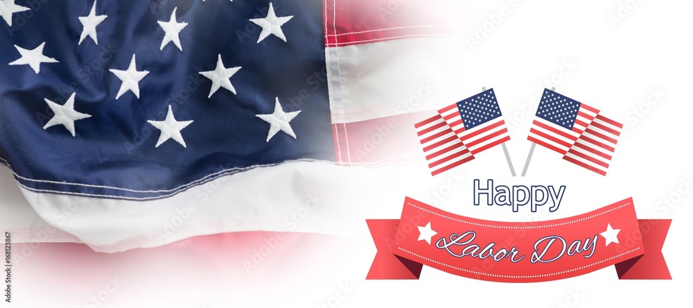 Poster composite image of happy labor day text badge with flags