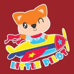 Naklejka premium Cute fox flies plabe as little pilot vector cartoon illustration for kid t shirt design, kid nursery wall and graphic wallpaper