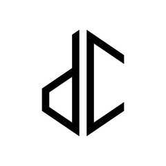 initial letters logo dc black monogram hexagon shape vector