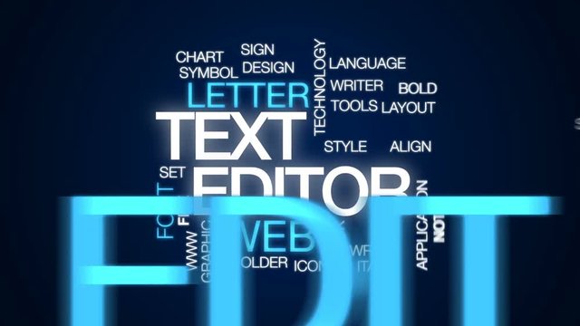 Text editor animated word cloud, text design animation.