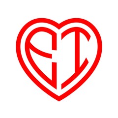 initial letters logo ei red monogram heart love shape