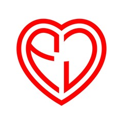 initial letters logo fj red monogram heart love shape