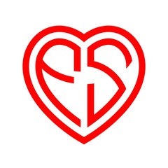 initial letters logo fs red monogram heart love shape