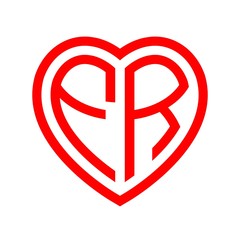 initial letters logo fr red monogram heart love shape