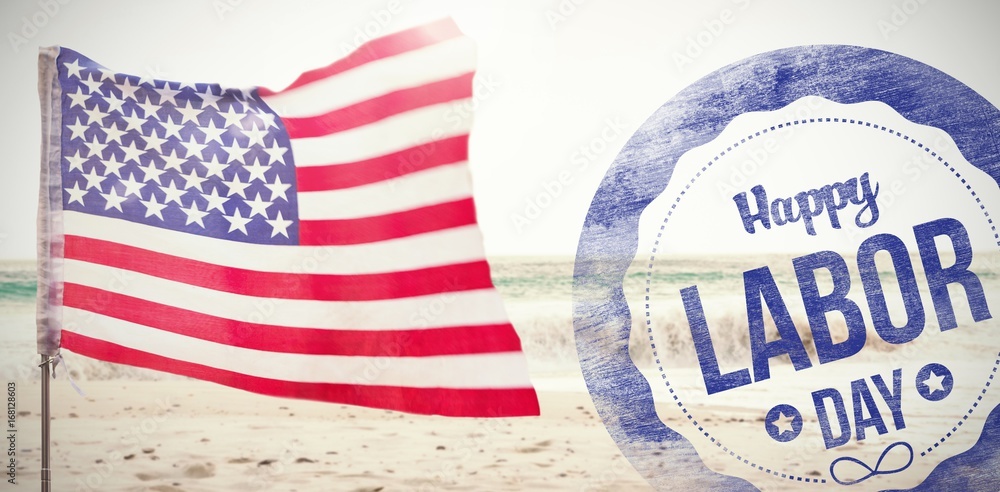 Poster composite image of composite image of happy labor day text on bl