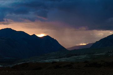 Naklejka na ściany i meble Scenic sunset and sunrise in mountainous region of Altai