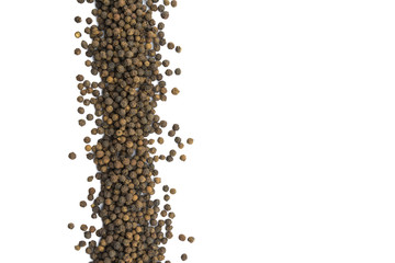 Black Peppercorns in Vertical Row on Isolated White