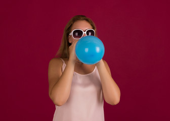 Fototapeta premium Young pretty girl with balloon, party 