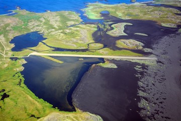 The runway of Djupivogur Airfield from the air