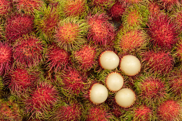 Fresh pile Rambutan from Rayong Thailand use for background design