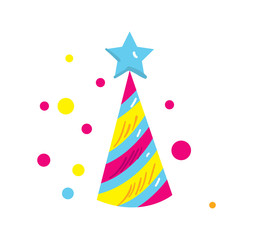 Party hat isolated element. Birthday card design symbol, surprise party icon, happy holiday vector illustration.