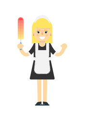 Cleaning woman in uniform icon. Professional cleaning service vector illustration in flat design.