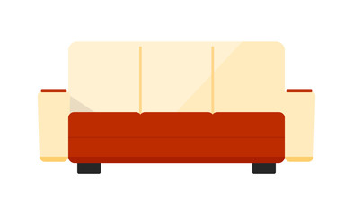 Red and white sofa icon. Home furniture vector illustration in flat design.
