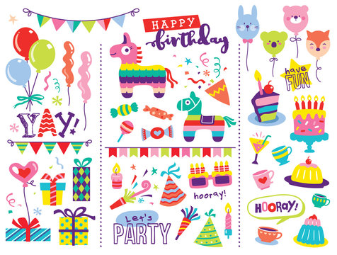 Set of birthday party design elements