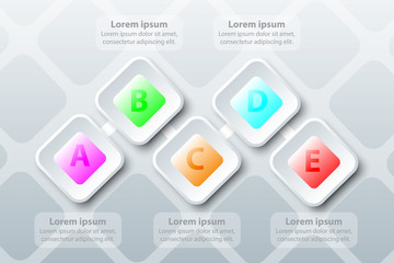 Colorful Five topics 3d paper square in sequence timeline on pattern for presentation cover poster vector design infographic illustration concept