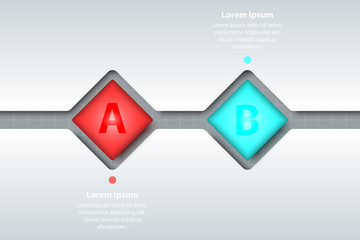 Two topics of colorful 3d fliped square in timeline carve white template on white grid for website presentation cover poster vector design infographic illustration concept