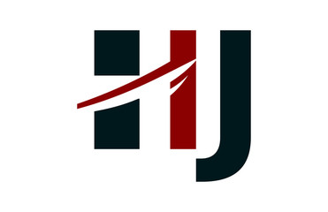 HJ Red Negative Space Square Swoosh Letter Logo
