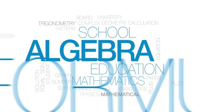 Algebra animated word cloud, text design animation. Kinetic typography.