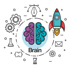 brain rocket think idea power concept vector illustration
