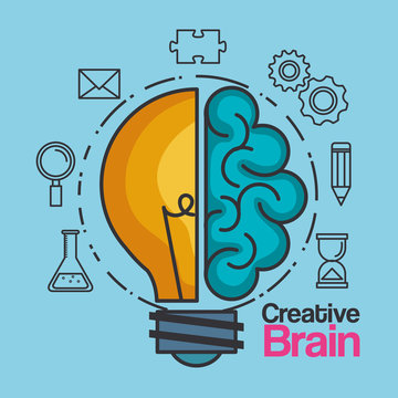 creative brain idea lightbulb innovation vector illustration