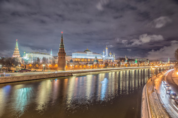 Stunning night view of Kremlin in the winter, Moscow, Russia