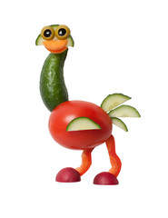 Ostrich made of pepper, cucumber and tomato