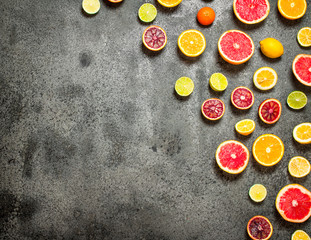 Citrus background. Fresh citrus fruit.