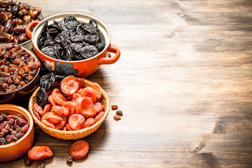 Dried fruits in bowls.