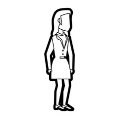 Flat line uncolored business woman over white background vector illustration
