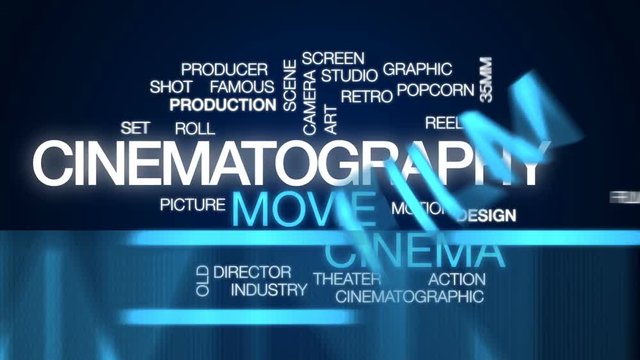 Cinematography animated word cloud, text design animation.