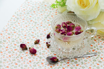 Rose tea in glass cup 