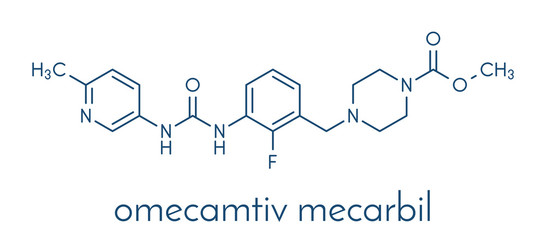 Omecamtiv mecarbil heart failure drug molecule. Skeletal formula.