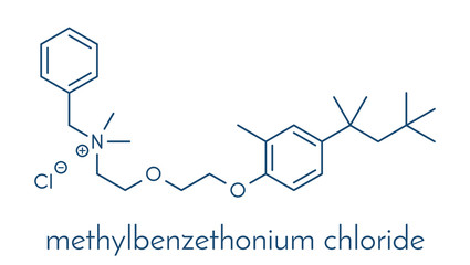 Methylbenzethonium chloride antiseptic molecule. Skeletal formula.