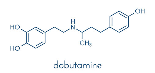 Dobutamine sympathomimetic drug molecule. Skeletal formula.