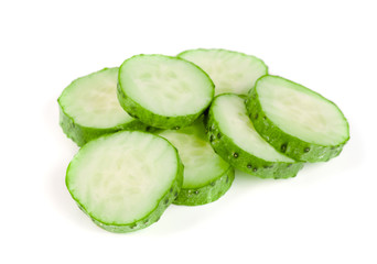 slices of cucumber isolated on white background
