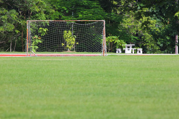 Gate on a football field with a green lawn