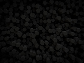 abstract 3d black background hexagon honey comb shaped small scattered for modern technology and business render.