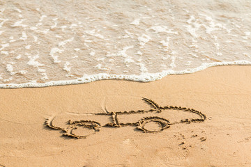 Draw car on beach sand. Conceptual design